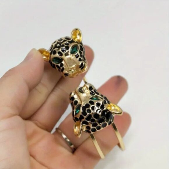Leopard Head Cuff Bangle Bracelet Exaggerated Rhinestone Hand Jewelry Gift - Picture 6 of 6